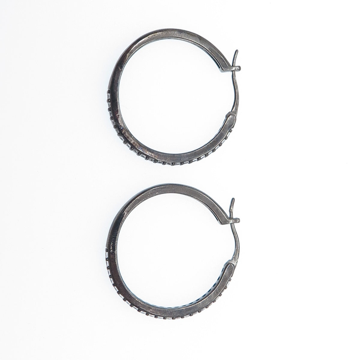 925 Sterling Silver Black Rhodium Round-Cut C Z Hoop Earrings