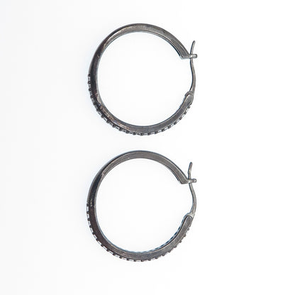 925 Sterling Silver Black Rhodium Round-Cut C Z Hoop Earrings