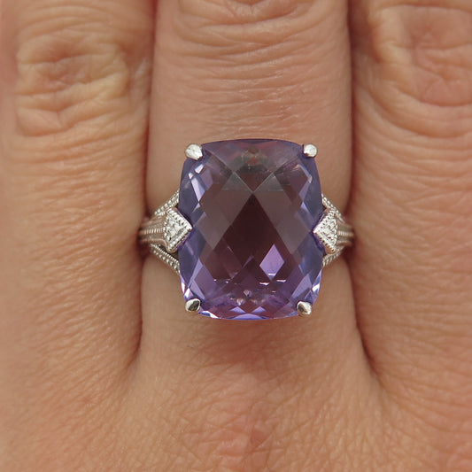 MICHELLE ALBALA 925 Sterling Silver Vintage Real Amethyst Gem Ring Size 7.25