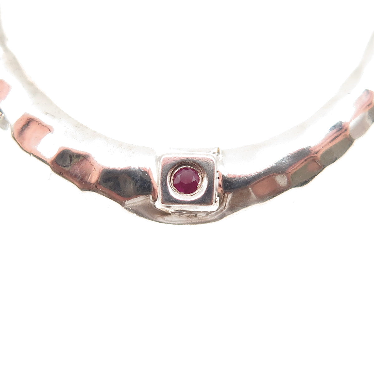 Elle 925 Sterling Silver Vintage Real Ruby Crescent Cable Chain Necklace 16-18"