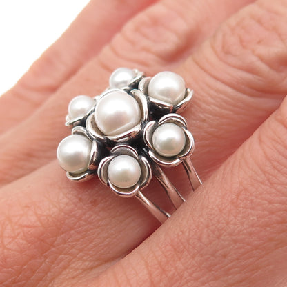 Pandora 925 Sterling Silver Real Pearl Wishful Thinking Ring Size 7.75