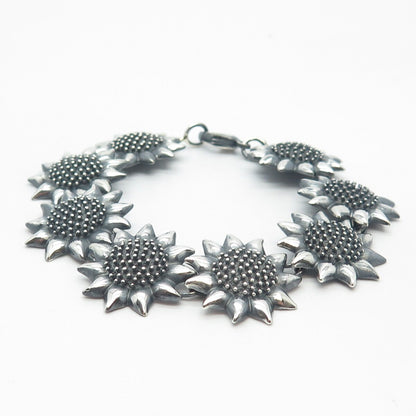 925 Sterling Silver Vintage Sunflower Link Bracelet 7"