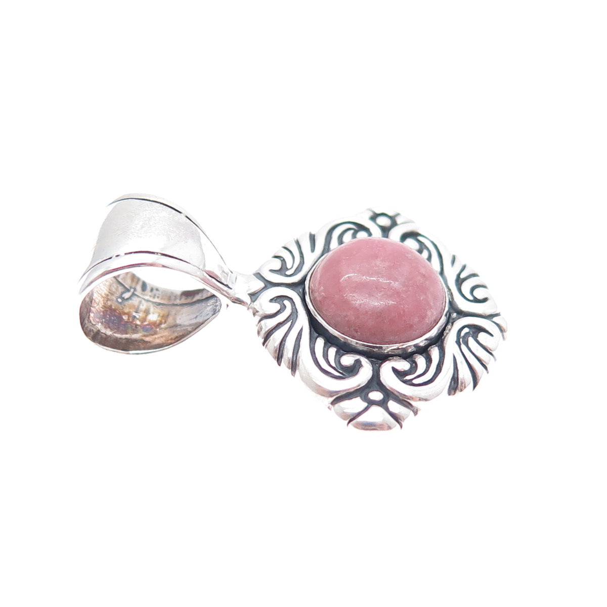 CAROLYN POLLACK 925 Sterling Silver Vintage Real Rhodonite Floral Charm Pendant