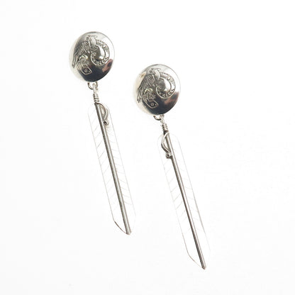 Old Pawn Sterling Silver Vintage Southwestern Lizard Feather Dangle Earrings