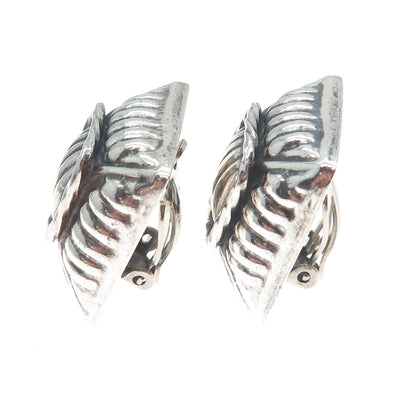 925 Sterling Silver Vintage Mexico Modernist Oxidized Clip On Earrings
