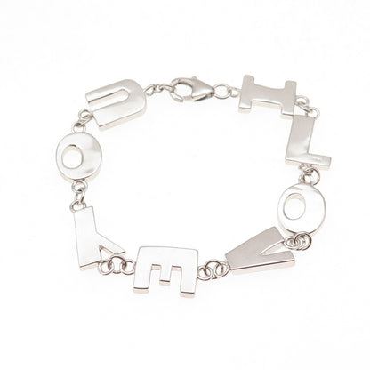 925 Sterling Silver I Love You Link Bracelet 6.25"