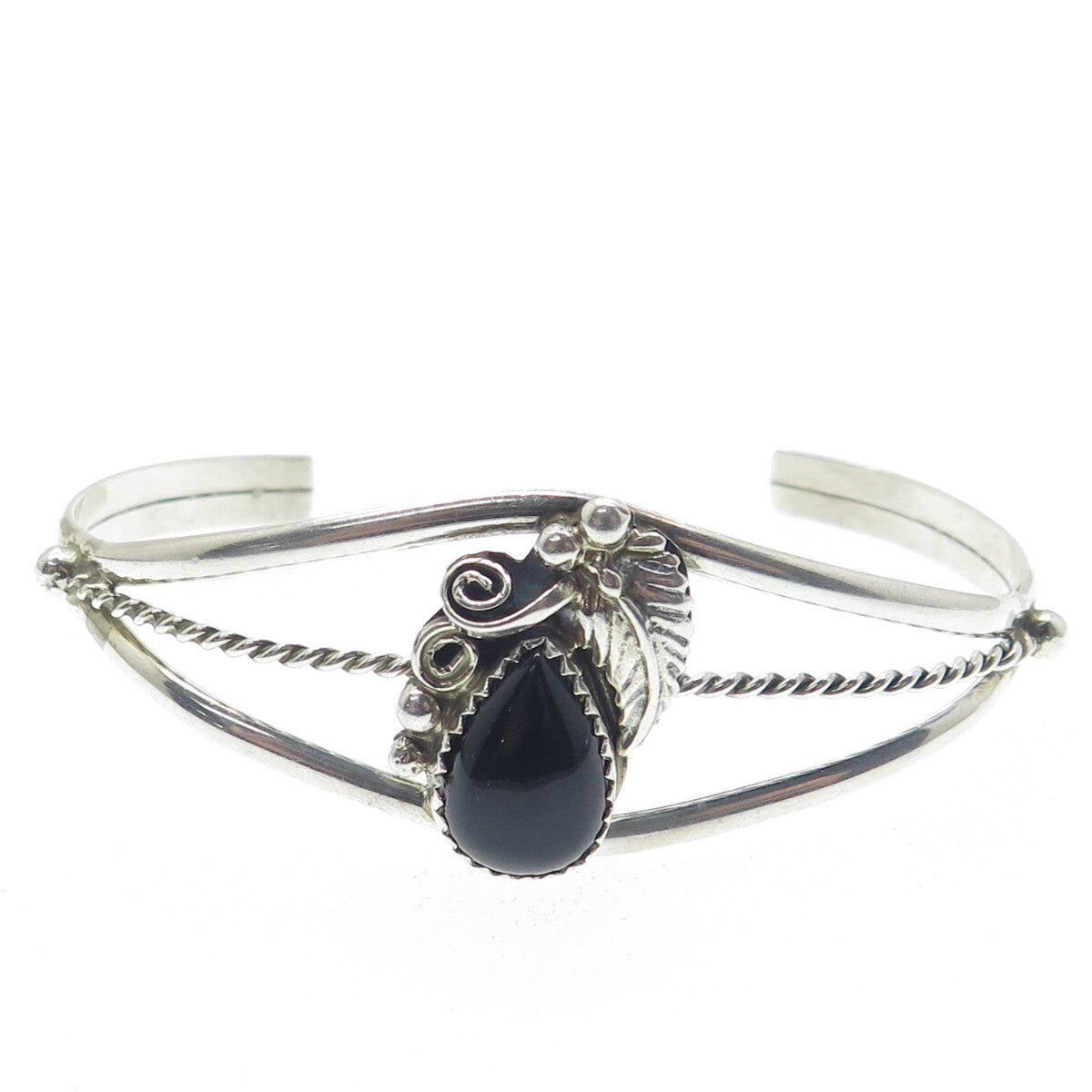 Old Pawn 925 Sterling Silver Vintage Southwestern Black Onyx Cuff Bracelet 6"