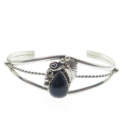 Old Pawn 925 Sterling Silver Vintage Southwestern Black Onyx Cuff Bracelet 6"