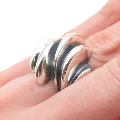 Joseph Masaniello Sterling Silver Vintage Modernist Ribbed Oxidized Ring Size 6