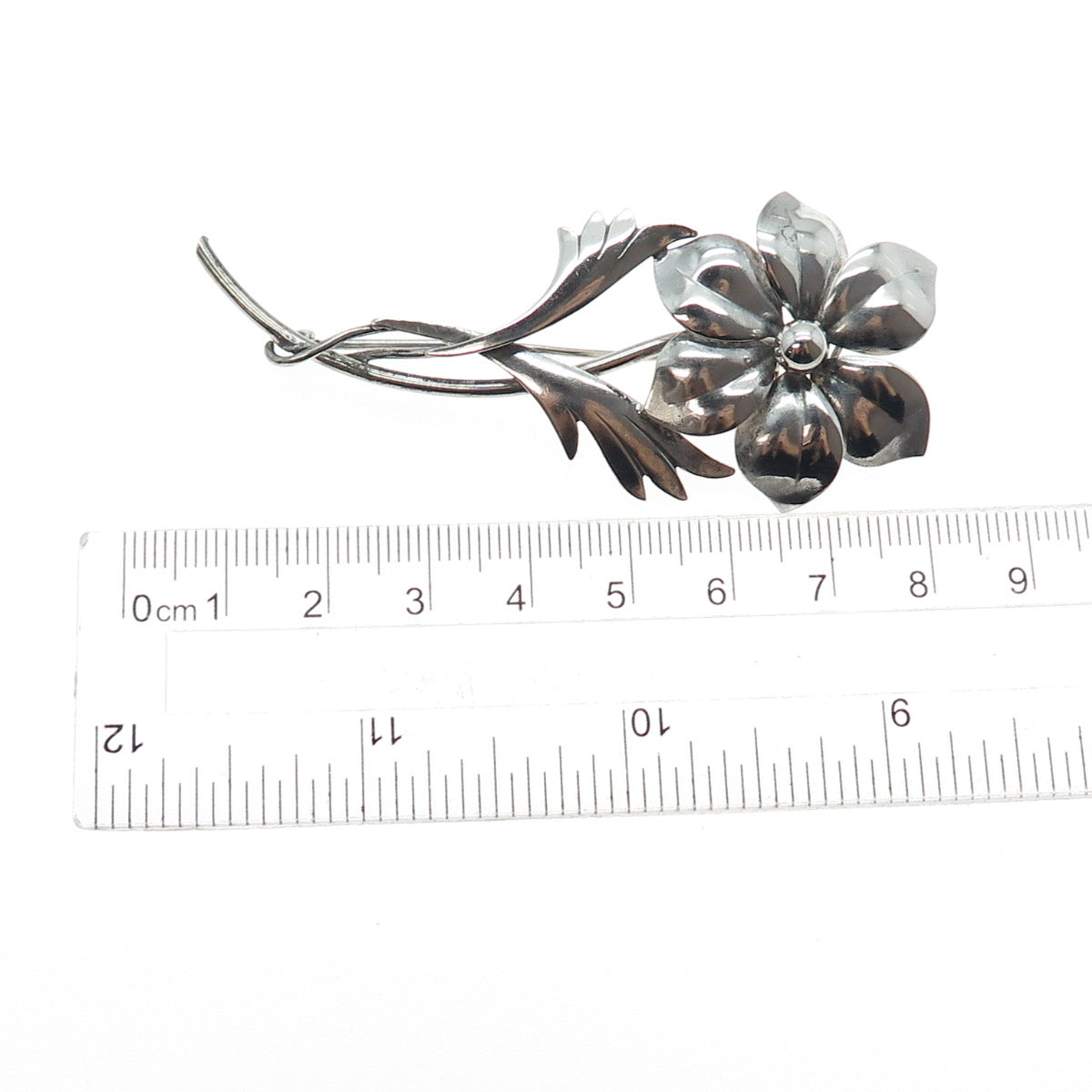 Harry S. Bick 925 Sterling Silver Antique Art Deco Flower Oxidized Pin Brooch