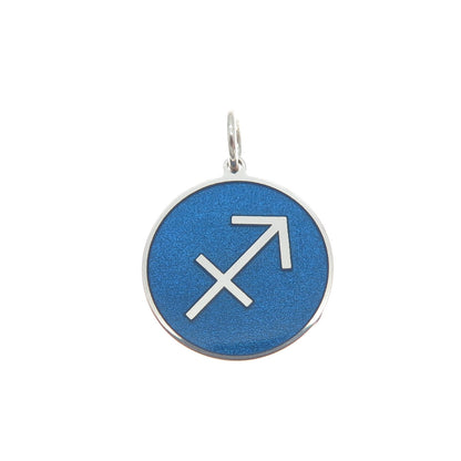 925 Sterling Silver Blue Enamel Male Symbol Round Tag Minimalist Charm Pendant