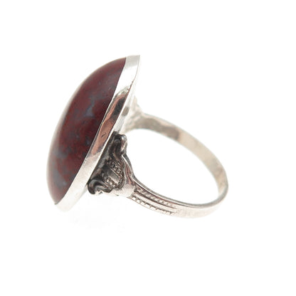 925 Sterling Silver Antique Art Deco Real Cabochon Red Agate Ring Size 6