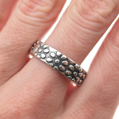 925 Sterling Silver Vintage Mexico Flower Oxidized Band Ring Size 11.75