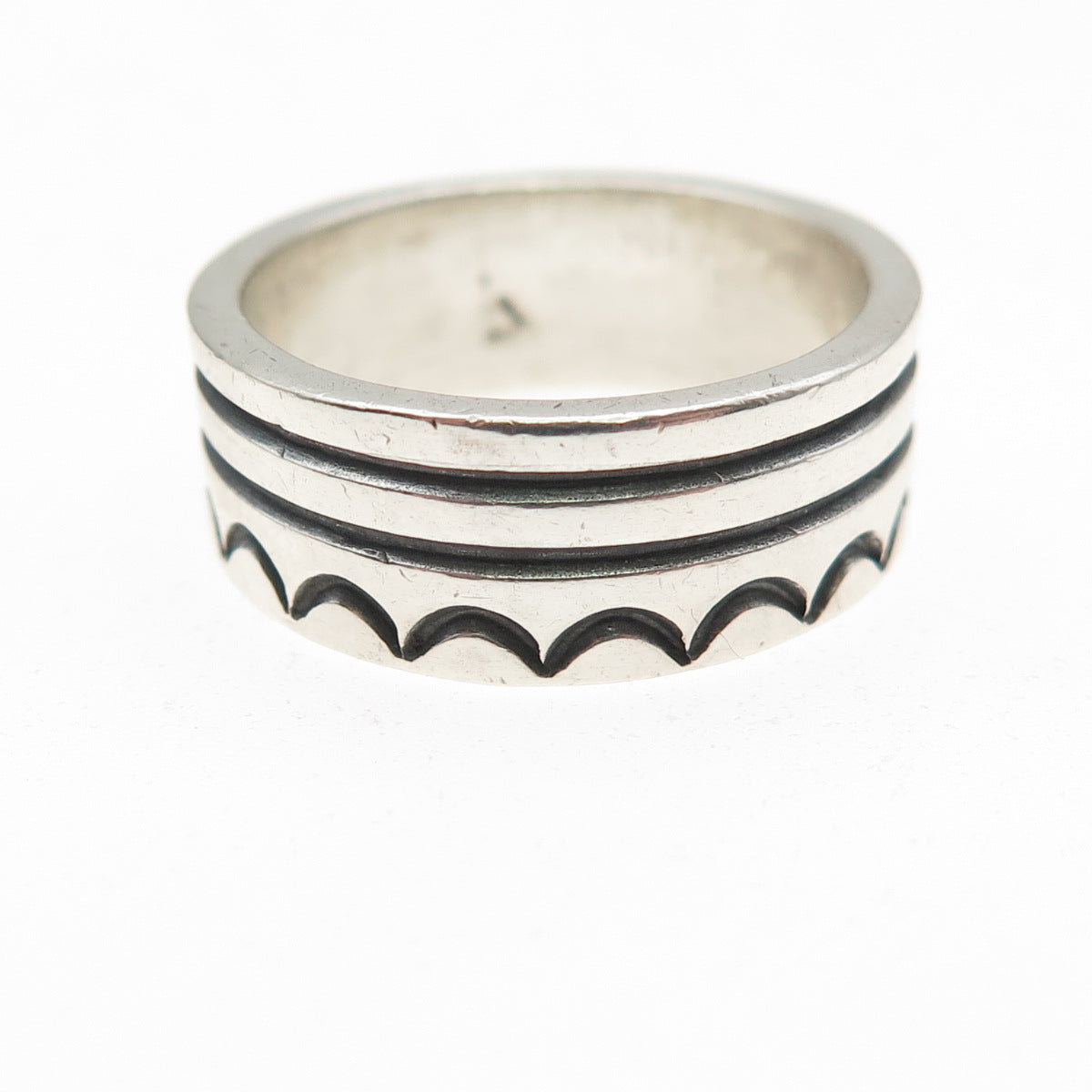 925 Sterling Silver Vintage Mexico Oxidized Lined Band Ring Size 7