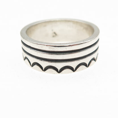 925 Sterling Silver Vintage Mexico Oxidized Lined Band Ring Size 7