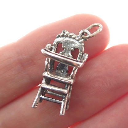 JEWELART Sterling Silver Antique Baby Chair Minimalist Oxidized Charm Pendant