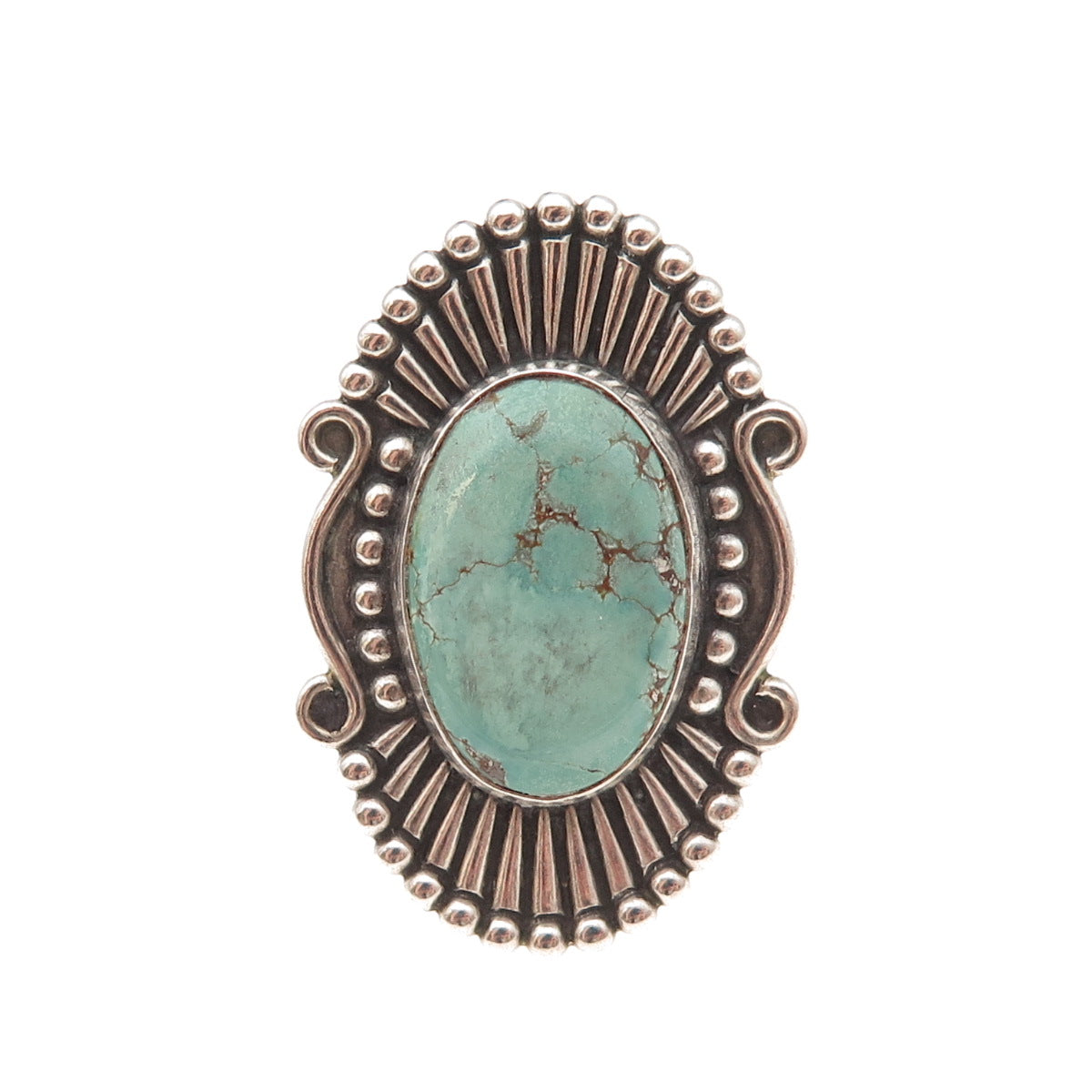 Old Pawn Sterling Silver Vintage Southwestern Tyrone Turquoise Ring Size 5