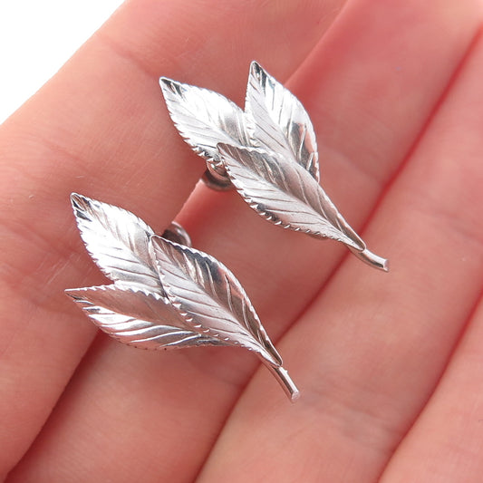 CARL ART 925 Sterling Silver Antique Art Deco Floral Leaf Screw Back Earrings