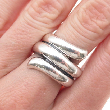 CID Clyde Duneier Sterling Silver Vintage Modernist Wrap Oxidized Ring Size 7.5