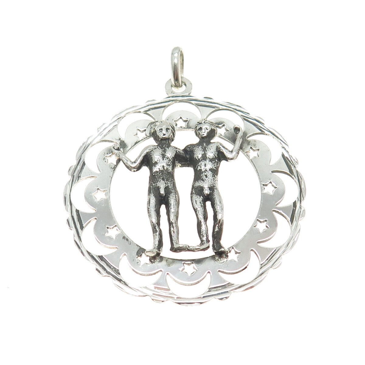 925 Sterling Silver Vintage Gemini Zodiac Sign Pendant