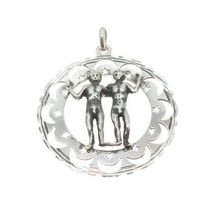 925 Sterling Silver Vintage Gemini Zodiac Sign Pendant
