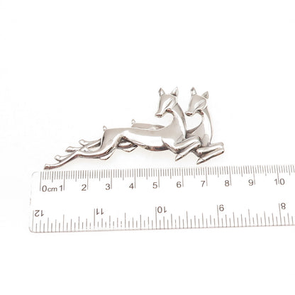 Beau 925 Sterling Silver Vintage Deer Couple Oxidized Pin Brooch