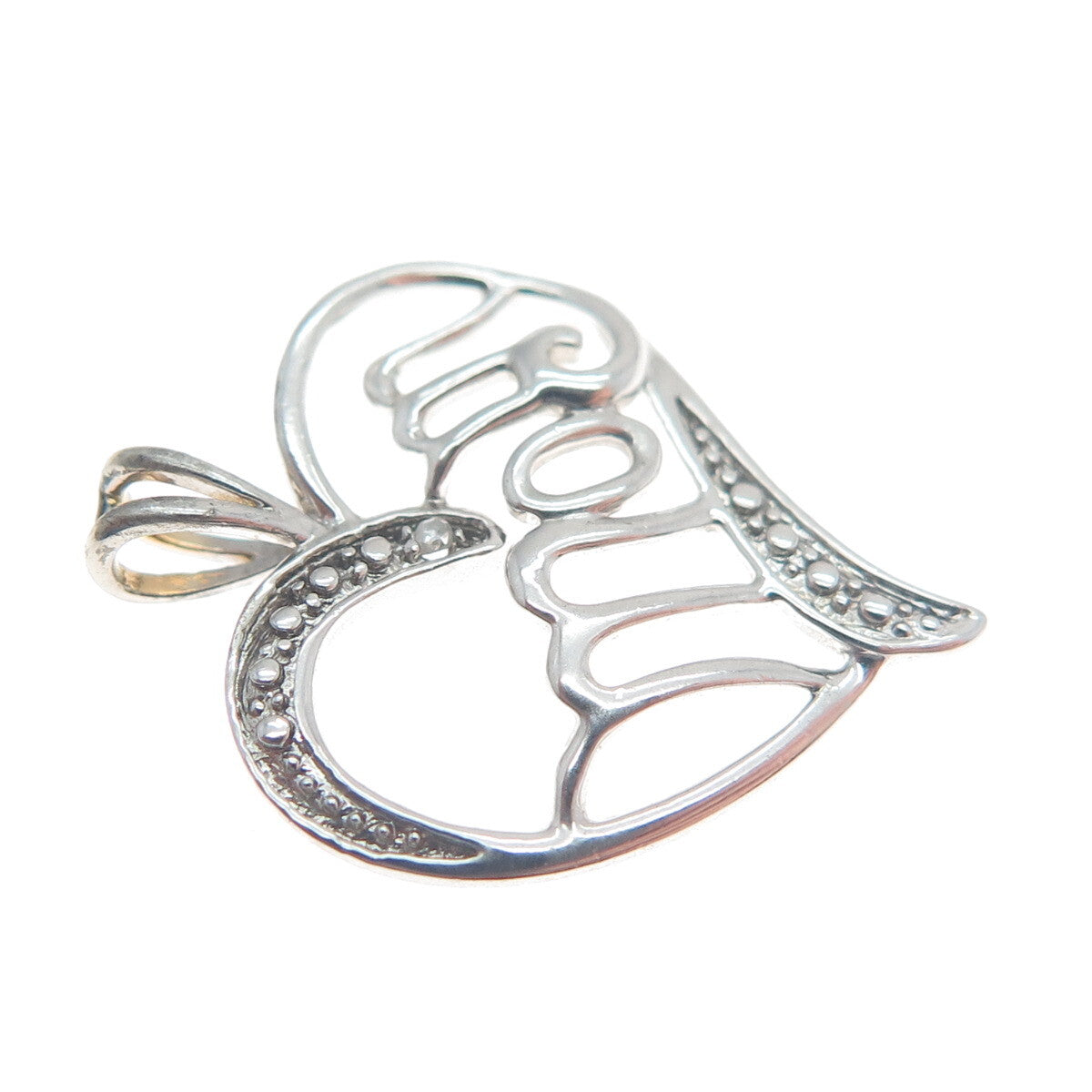 MICHAEL ANTHONY 925 Sterling Silver Real Diamond Accent "Mom" Open Heart Pendant