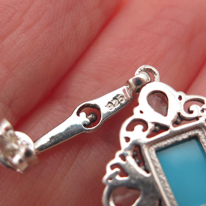 925 Sterling Silver Vintage Real Turquoise & Blue Topaz Dangle Earrings