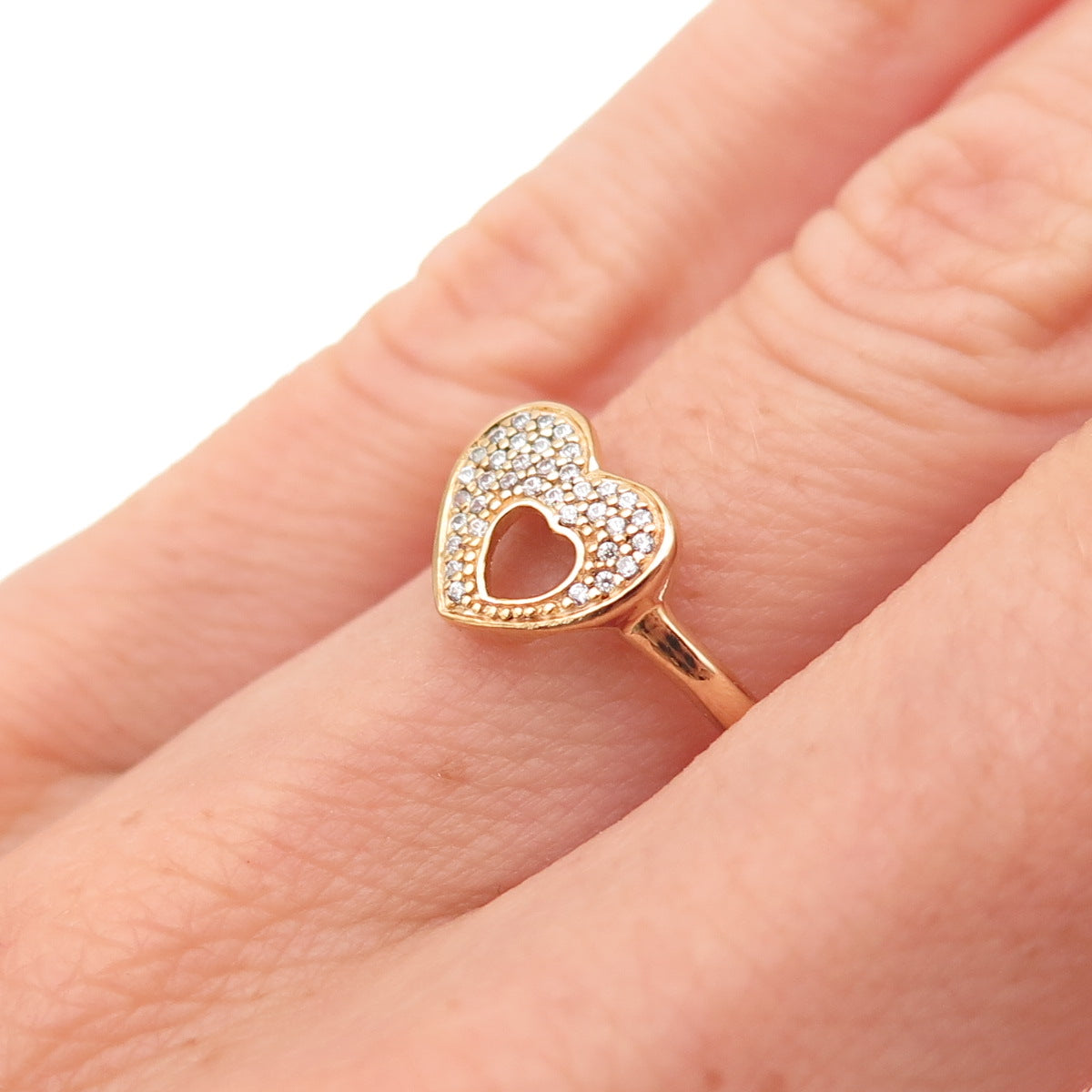 Pandora Gold Plated C Z Shimmering Puzzle Heart Frame Ring Size 6
