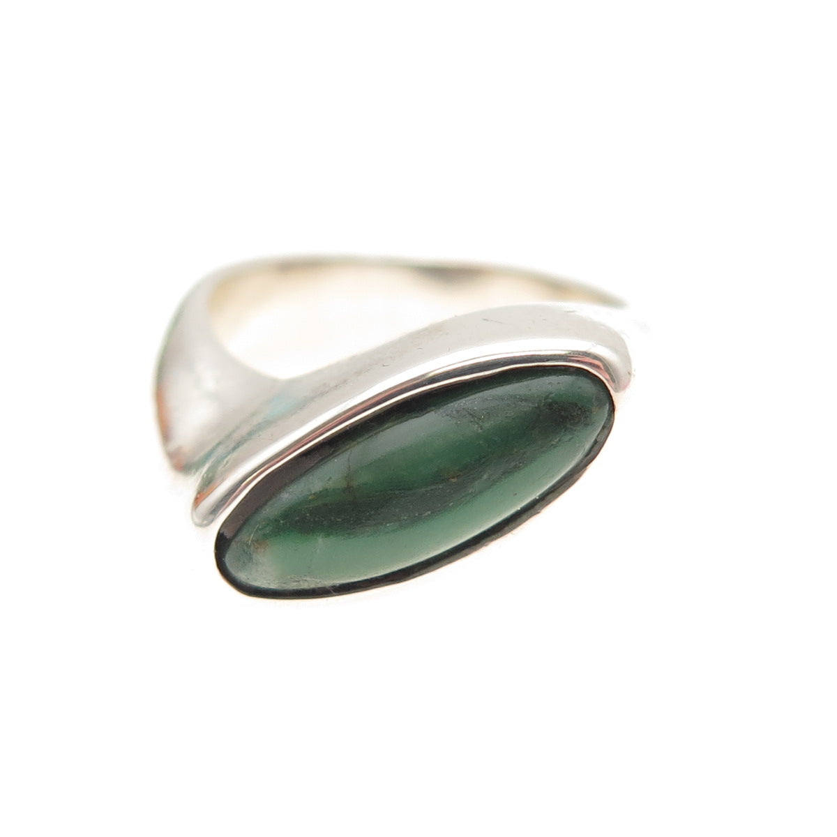 925 Sterling Silver Vintage Real Malachite Modernist Wavy Ring Size 6