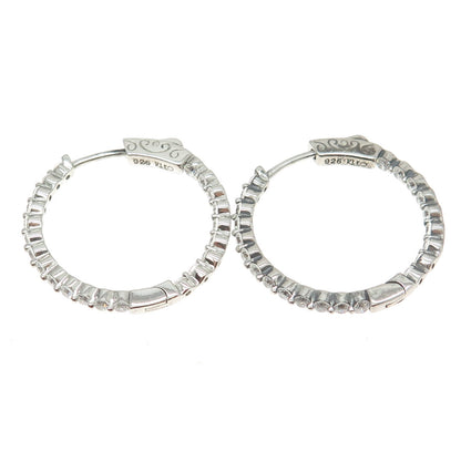 925 Sterling Silver Round-Cut C Z In & Out Hoop Earrings