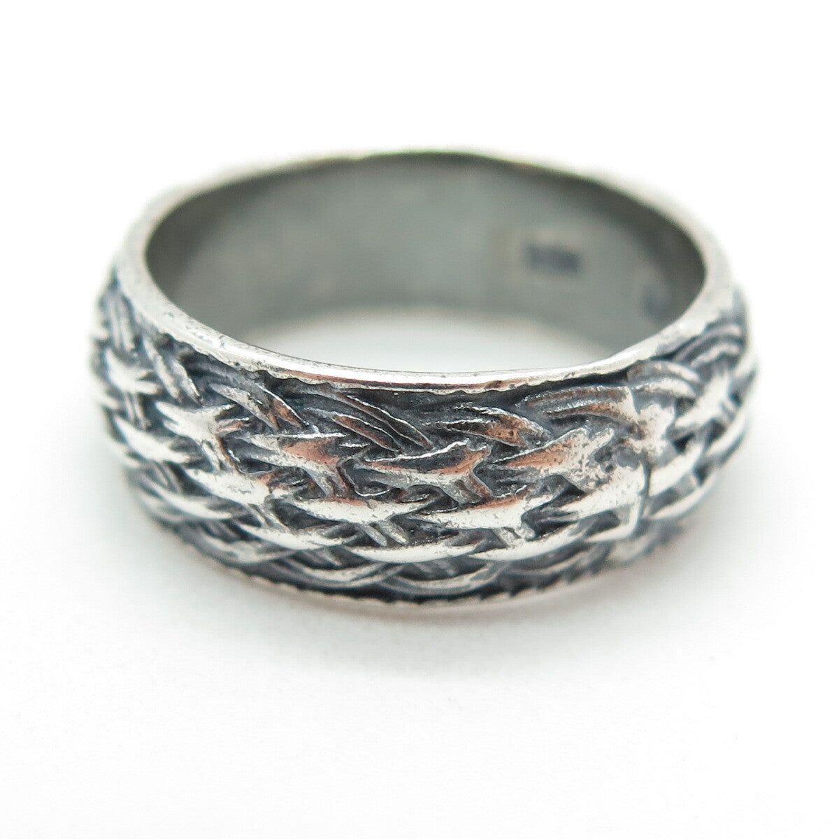 925 Sterling Silver Vintage Wicker Band Ring Size 6.25