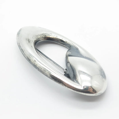925 Sterling Silver Vintage Italy Modernist Oval Pin Brooch