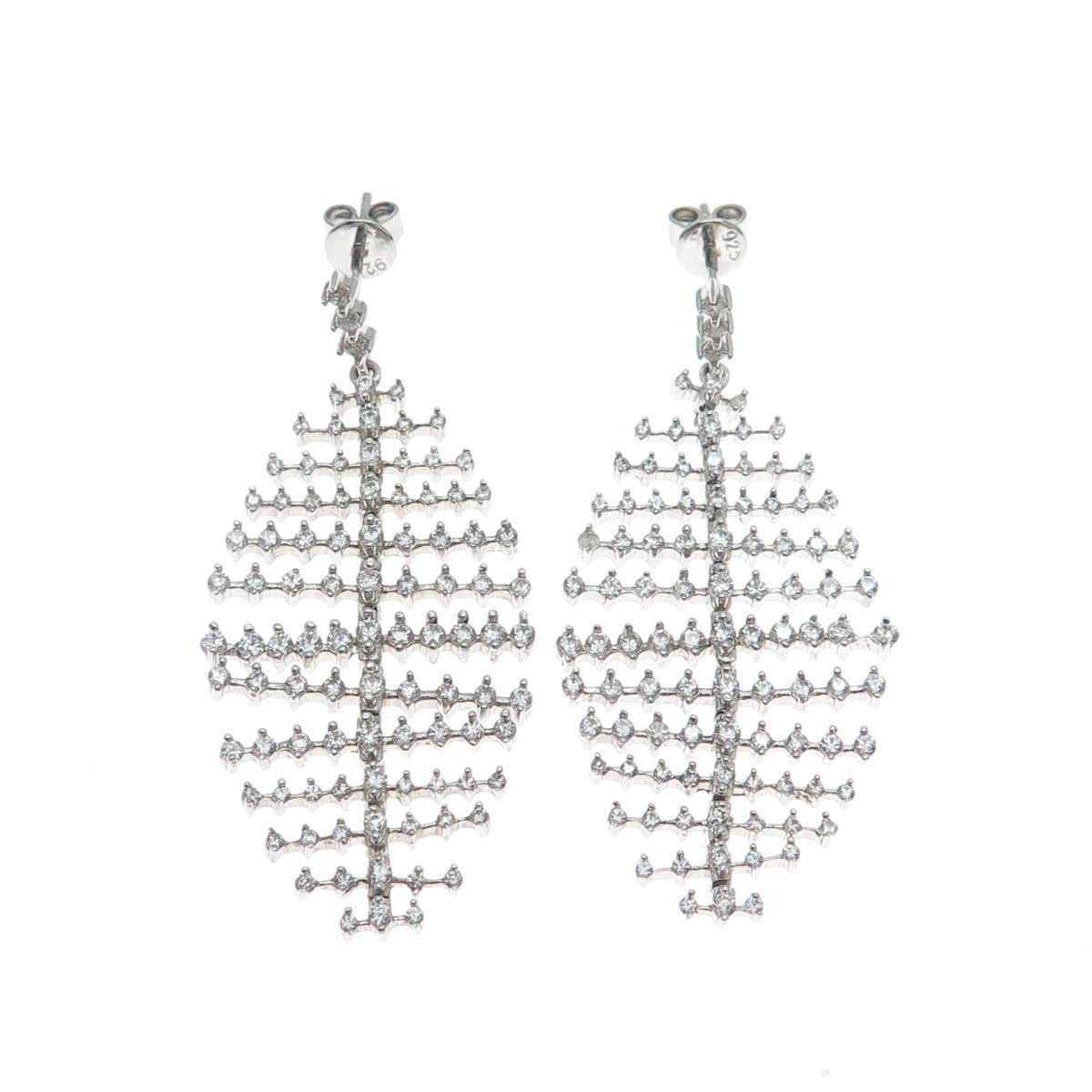 925 Sterling Silver Round-Cut C Z Articulated Petal Dangle Earrings