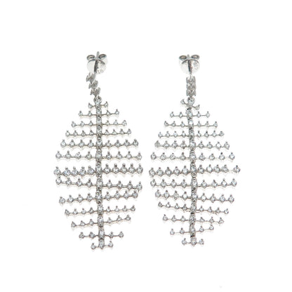 925 Sterling Silver Round-Cut C Z Articulated Petal Dangle Earrings