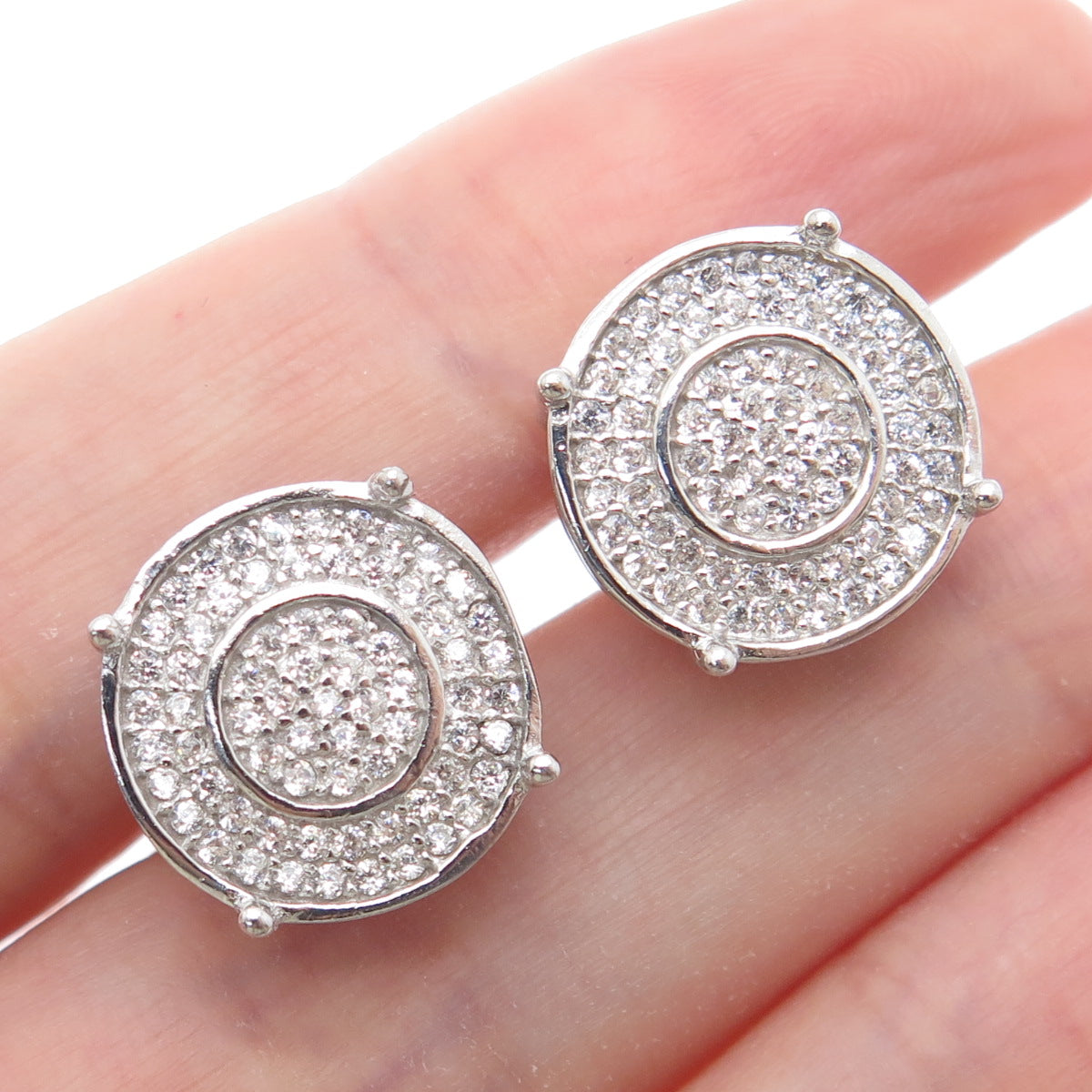 925 Sterling Silver Round-Cut C Z Sparkle Wheel Stud Earrings