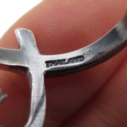 925 Sterling Silver Vintage Modernist Loving Heart Oxidized Ring Size 7.25