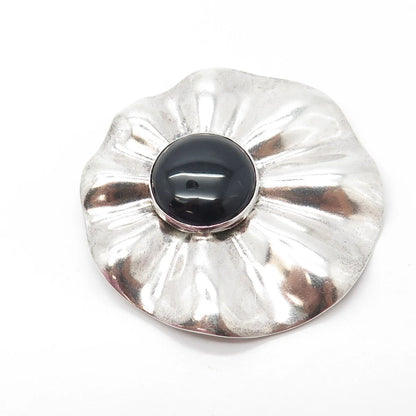 925 Sterling Silver Vintage Ingwa Inc. Real Black Onyx Gem Pin Brooch / Pendant