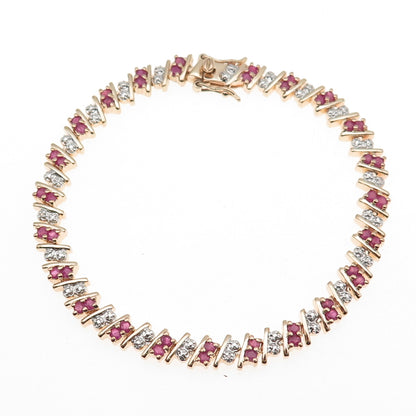 ROSS SIMONS Sterling Silver Gold Plated Real Diamond Accent & Ruby Bracelet 7.5"