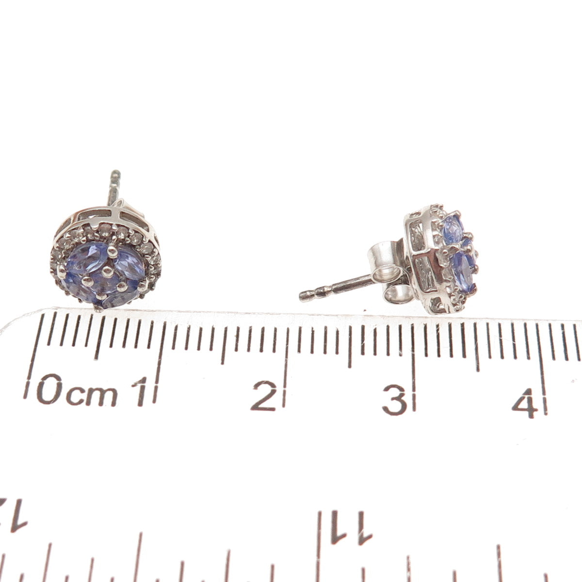 Chuck Clemency 925 Sterling Silver Real Tanzanite & White Topaz Stud Earrings
