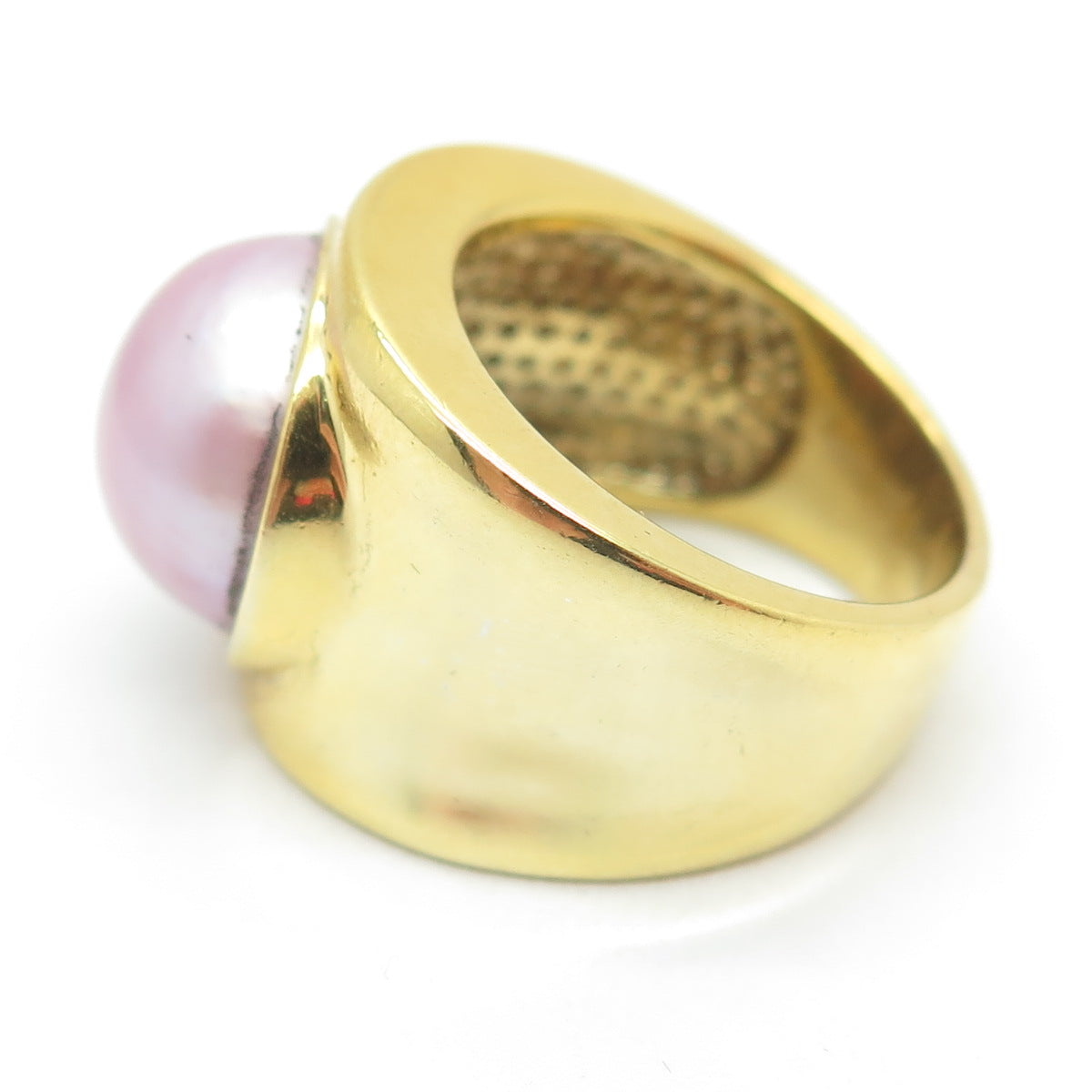 925 Sterling Silver Gold Plated Vintage Real Rose Pearl Ring Size 6