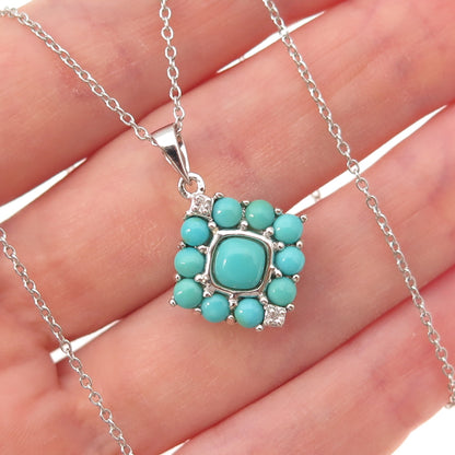 925 Sterling Silver Real Turquoise & White Topaz Cable Chain Necklace 18"