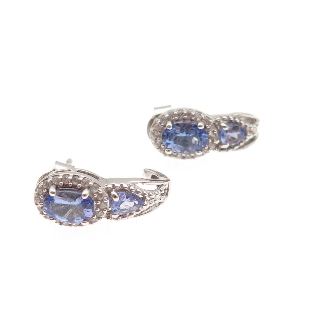 Chuck Clemency 925 Sterling Silver Real Tanzanite & White Topaz Earrings