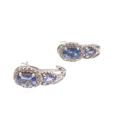 Chuck Clemency 925 Sterling Silver Real Tanzanite & White Topaz Earrings