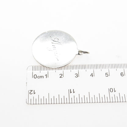925 Sterling Silver Vintage Engraved Angie Round Tag Charm Pendant