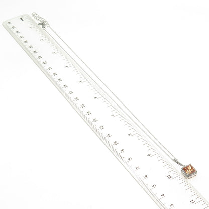 925 Sterling Silver Multi-Cut Champagne & White C Z Cable Chain Necklace 17-19"