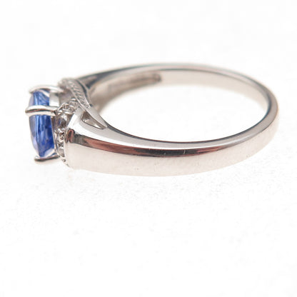 925 Sterling Silver Real Round-Cut Tanzanite & White Topaz Ring Size 8