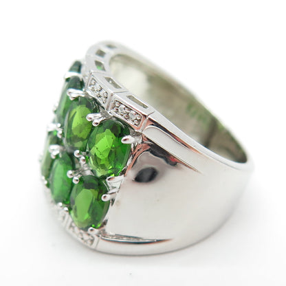 925 Sterling Silver Real Oval-Cut Chrome Diopside Cluster Ring Size 7.25