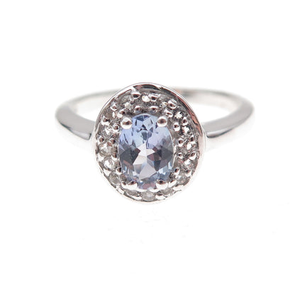 925 Sterling Silver Real Tanzanite & White Topaz Ring Size 8