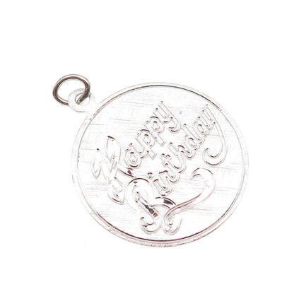 925 Sterling Silver Vintage Happy Birthday Round Tag Charm Pendant